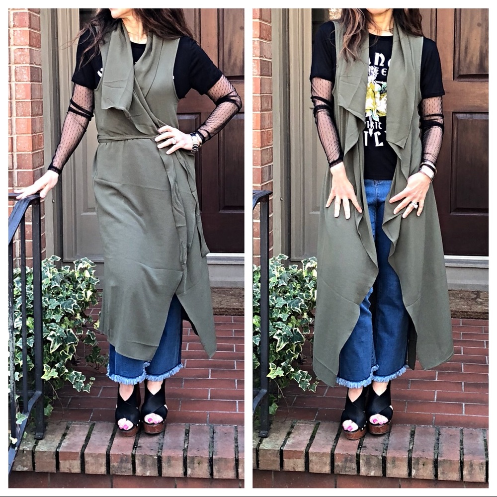 ✨LAST ONE ✨Olive sleeveless wrap duster - Picture 5 of 7